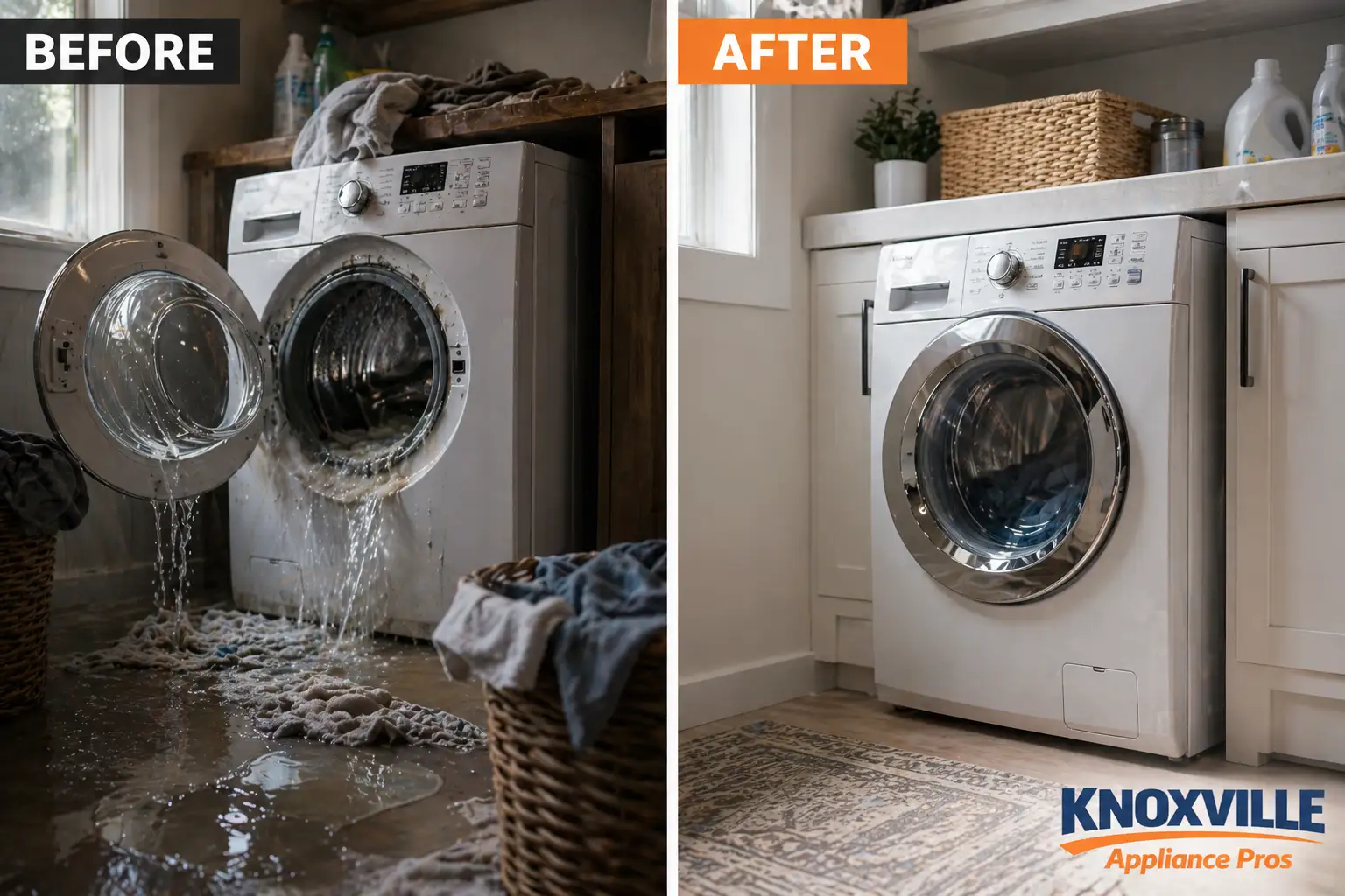 Appliance technician inspecting a washing machine drive and spin system